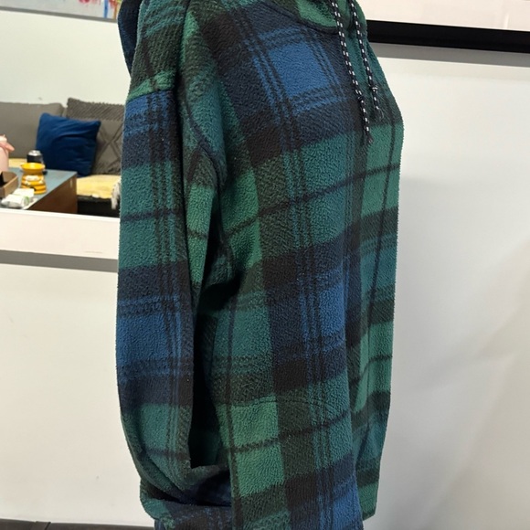 ❤️Y2K Urban Outfitters green plaid fleece hoodie Size S - Picture 3 of 5